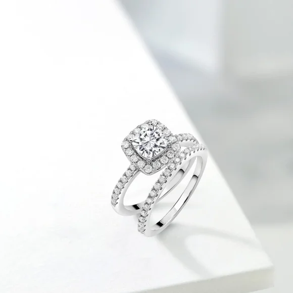 1.62CT Diamond 2 PC Engagement Ring Wedding Band Bridal Set Gift Moissanite 925 - Picture 4 of 8